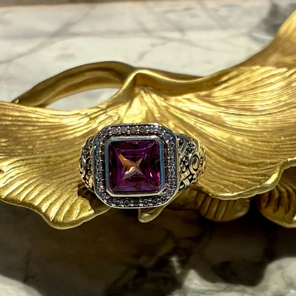 John Hardy Batu Sari Pink Topaz and Diamond Ring, Size 7 - Picture 3 of 8